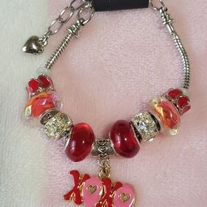 XO Charm Bracelet with Red and Pink Accents